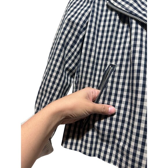 J.Crew Gingham Motorcycle Crop Jacket Womens Size 4 Linen Biker Cottage Preppy - Picture 13 of 16